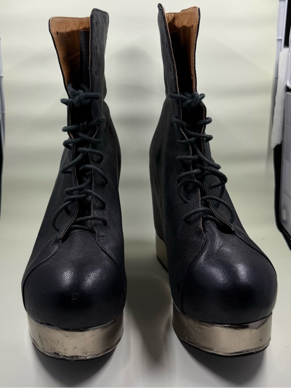 Jeffrey Campbell Black Platform Ankle Boots with Metallic Trim